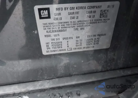 2016 Buick Encore Convenience from USA, damaged, VIN KL4CJBSB3GB684541